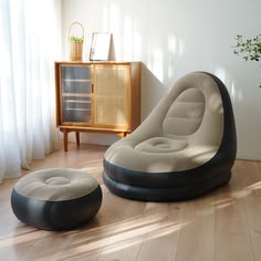 SUGIFT Lounge Sofa with Ottoman Portable Air Sofa for Adults with Flocked Surface-Grey