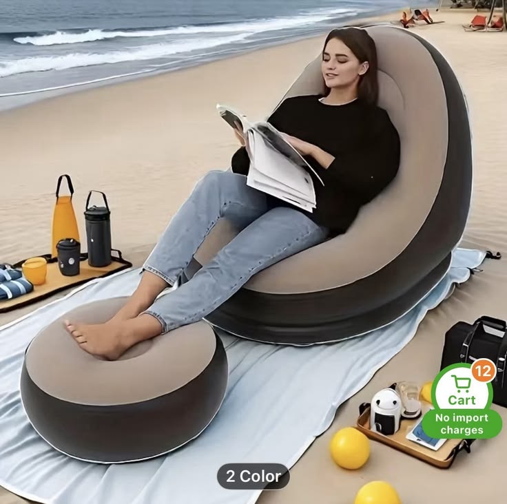 SUGIFT Lounge Sofa with Ottoman Portable Air Sofa for Adults with Flocked Surface-Grey