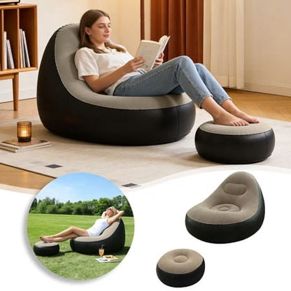 SUGIFT Lounge Sofa with Ottoman Portable Air Sofa for Adults with Flocked Surface-Grey