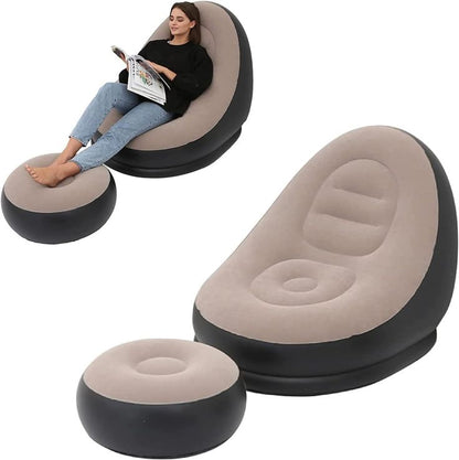 SUGIFT Lounge Sofa with Ottoman Portable Air Sofa for Adults with Flocked Surface-Grey
