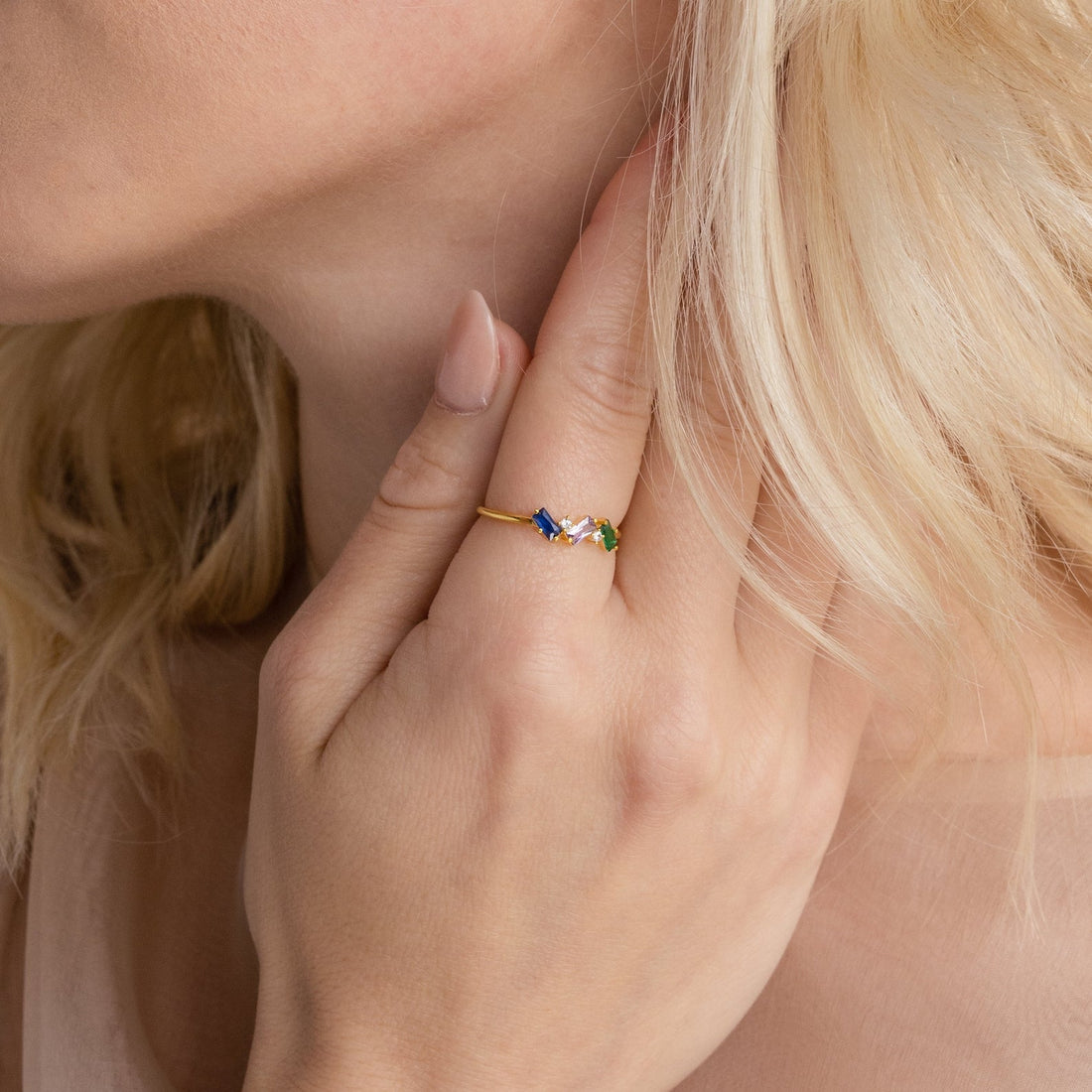 Cluster Baguette Birthstone Ring