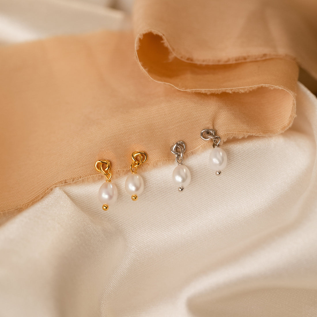 Dainty Knot Pearl Earrings