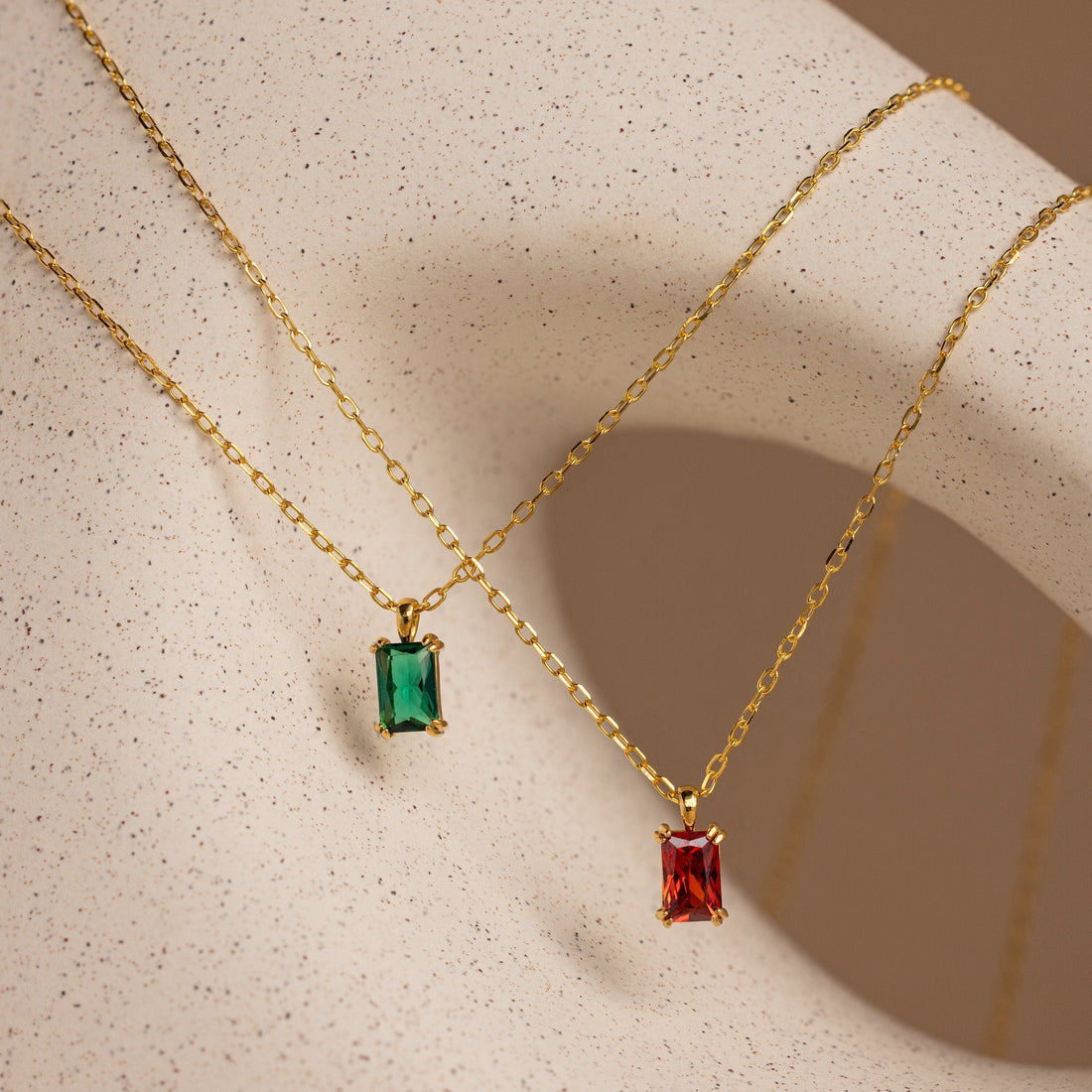 Emerald Cut Birthstone Necklace