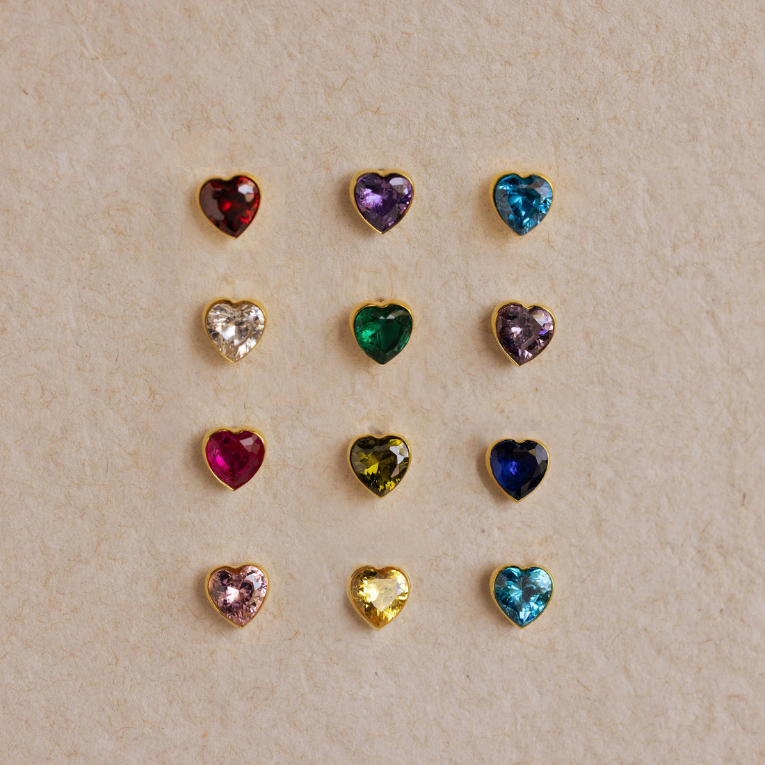 Bezel Heart Birthstone Studs