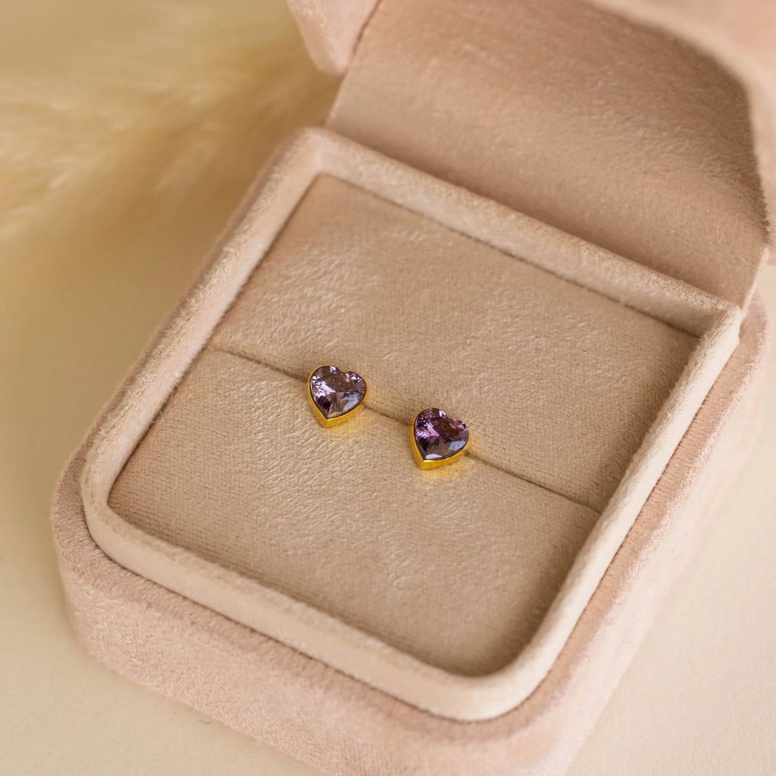 Bezel Heart Birthstone Studs