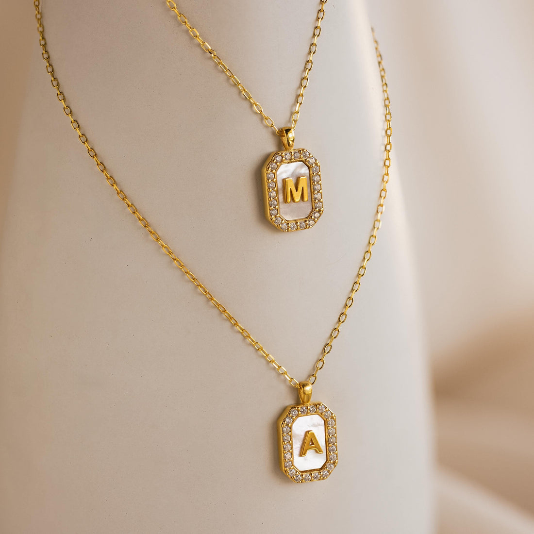 Pave Pearl Initial Necklace