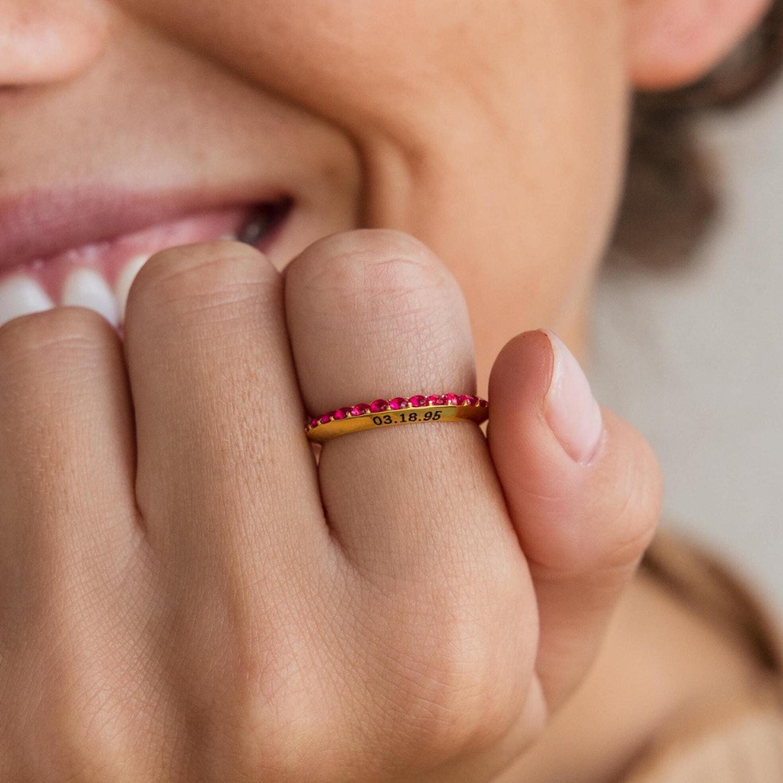 Engraved Birthstone Eternity Ring